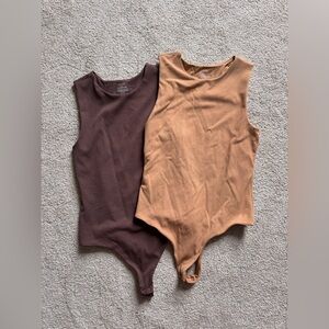 nuuds brown and tan ribbed bodysuits size M
